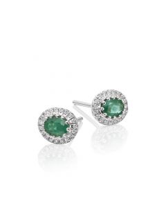 0.40ct Oval Emerald Earrings with Diamond Halo 9K White Gold