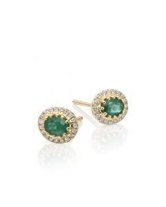 0.40ct Oval Emerald Earrings with Diamond Halo 9K Yellow Gold