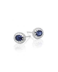 0.65ct Oval Sapphire Earrings with Diamond Halo 18K White Gold