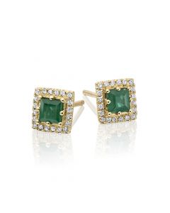 0.40ct Emerald Earrings with Diamond Halo 9K Yellow Gold