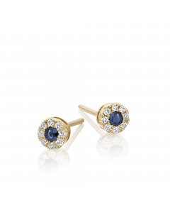0.10ct Sapphire Stud Earrings with Diamond Halo 9K Yellow Gold