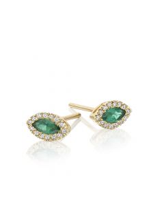 0.25ct Emerald Earrings with Diamond Halo 9K Yellow Gold