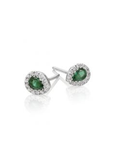 0.30ct Pear Emerald Earrings with Diamond Halo 9K White Gold