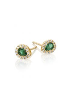 0.30ct Pear Emerald Earrings with Diamond Halo 9K Yellow Gold