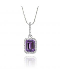 1.10ct Amethyst with 0.15ct Diamond Pendant Necklace in 9K White Gold