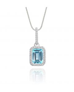1.50ct Blue Topaz With 0.15ct Diamond Pendant In 9K White Gold