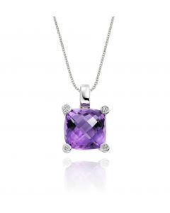 3.25ct Cushion Amethyst With 0.03ct Diamond Pendant In 9K White Gold