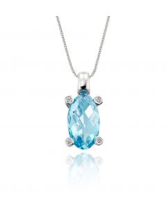 3.65ct Blue Topaz With 0.03ct Diamond Pendant In 9K White Gold