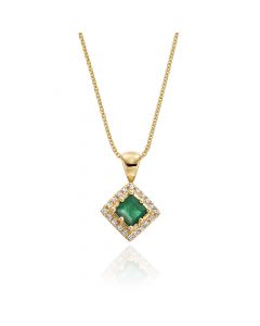 0.27ct Emerald Pendant Necklace 0.06ct Diamond 9K Yellow Gold
