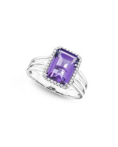 Emerald Cut 2.70ct Amethyst & Diamond Ring in 18K White Gold