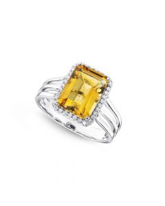 Emerald Cut 2.90ct Citrine & Diamond Ring in 18K White Gold