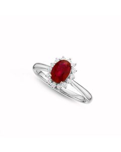 Ruby Ring 5x7mm Oval Ruby & 0.21ct Diamonds in 18K White Gold