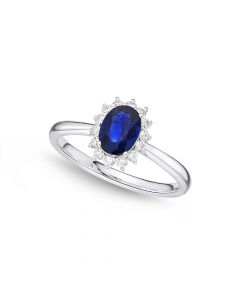 Sapphire Ring 5x7mm Oval Sapphire & 0.21ct Diamonds in 18K White Gold
