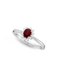Ruby Ring 4x5mm Oval Ruby & 0.12ct Diamonds in 18K White Gold