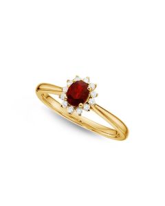 Ruby Ring 4x5mm Oval Ruby & 0.12ct Diamonds in 18K Yellow Gold
