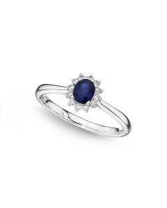 Sapphire Ring 4x5mm Oval Sapphire & 0.12ct Diamonds in 18K White Gold