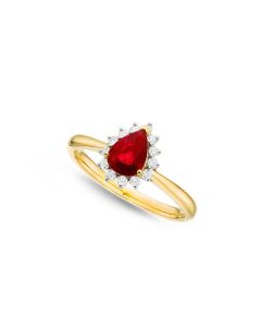 Ruby Ring 5x7mm Pear Ruby & 0.20ct Diamonds in 18K Yellow Gold