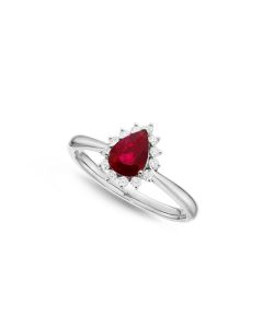 Ruby Ring 5x7mm Pear Ruby & 0.20ct Diamonds in 18K White Gold