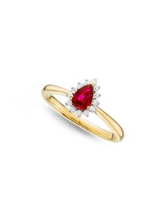 Ruby Ring 4x6mm Pear Ruby & 0.13ct Diamonds in 18K Yellow Gold
