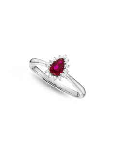 Ruby Ring 4x6mm Pear Ruby & 0.13ct Diamonds in 18K White Gold