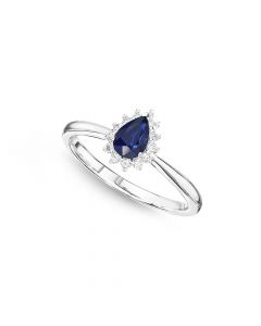 Sapphire Ring 4x6mm Pear Sapphire & 0.13ct Diamonds in 18K White Gold