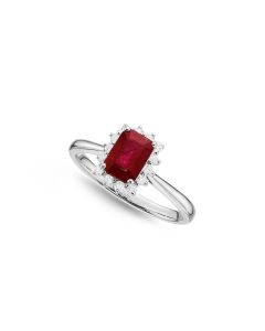 Ruby Ring 5x7mm Ruby & 0.21ct Diamonds in 18K White Gold