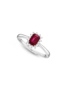 Ruby Ring 4x6mm Ruby & 0.14ct Diamonds in 18K White Gold