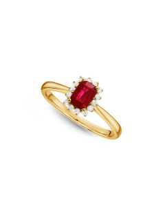 Ruby Ring 4x6mm Ruby & 0.14ct Diamonds in 18K Yellow Gold