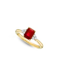 Ruby Ring 5x7mm Octagon Ruby & 0.10ct Diamonds 18K Yellow Gold