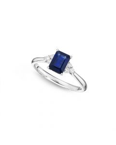 Sapphire Ring 5x7mm Blue Sapphire & 0.10ct Diamonds 18K White Gold