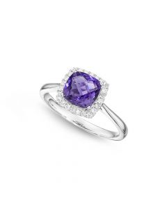 Amethyst Ring 7x7mm Cushion Amethyst 0.15ct Diamonds 18K White Gold