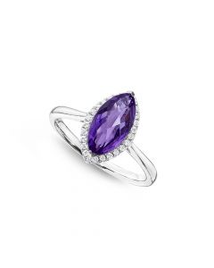 Marquise Amethyst Ring 6x12mm Amethyst 0.13ct Diamonds 18K White Gold