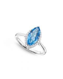 Marquise Blue Topaz Ring 6x12mm Topaz 0.13ct Diamonds 18K White Gold