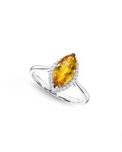 Marquise Citrine Ring 6x12mm Citrine 0.13ct Diamonds 18K White Gold