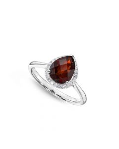 Pear Garnet Ring 7x9mm Garnet & 0.14ct Diamonds 18K White Gold