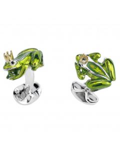 Deakin & Francis Sterling Silver Frog Cufflinks With Green Enamel