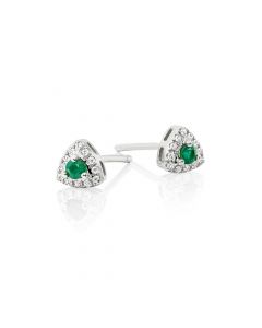 0.10ct Emerald Earrings with Diamond Halo 9K White Gold
