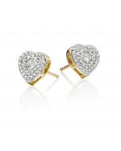 Diamond Heart Earrings 0.40ct Pave Diamond Studs 9K Yellow Gold