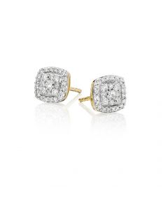 Cushion Shape 0.30ct Cluster Diamond Studs In 9K Yellow Gold