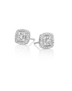 Cushion Shape 0.30ct Cluster Diamond Studs In 9K White Gold