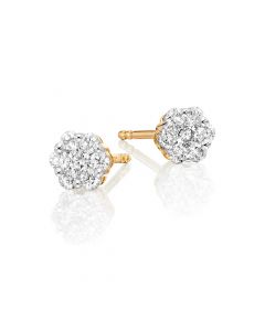 Flower Diamond Cluster Earrings 0.33ct Studs 9K Yellow Gold