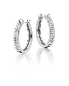 Diamond Hoop Earrings 0.25ct Double Line Hoops 9K White Gold