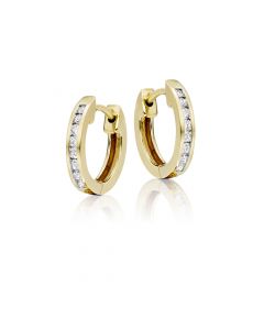 Diamond Hoop Earrings 0.25ct Channel Diamond Hoops 9K Yellow Gold