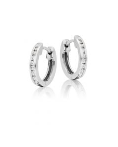 Diamond Hoop Earrings 0.25ct Channel Diamond Hoops 9K White Gold