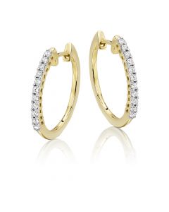 Diamond Hoop Earrings 0.25ct Claw Set Diamond Hoops 9K Yellow Gold