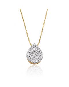 Pear Shape 0.25ct Cluster Diamond Pendant In 9K Yellow Gold