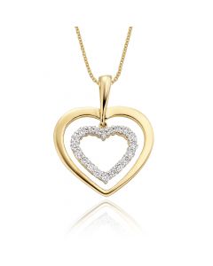 Twin Diamond Heart Pendant 0.23ct Diamond 9K Yellow Gold