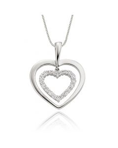 Twin Diamond Heart Pendant 0.23ct Diamond 9K White Gold