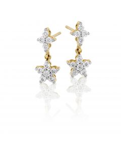 Flower Drop 0.50ct Diamond Earrings In 9K Yellow Gold