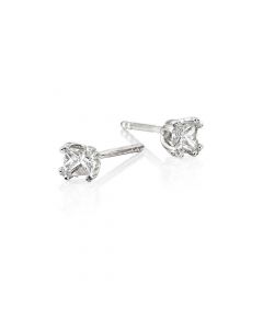 Solitaire 0.25ct Double Claw Princess Diamond Studs In 18K White Gold